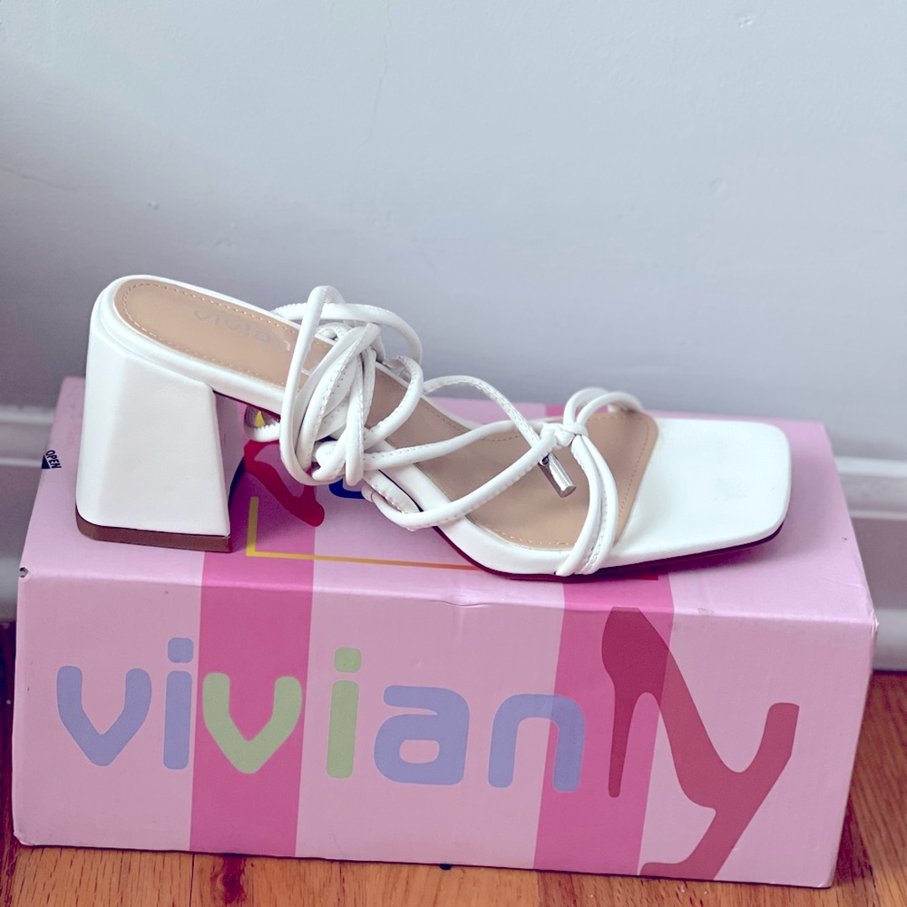 White Strappy Cream White  Chunky Heels
